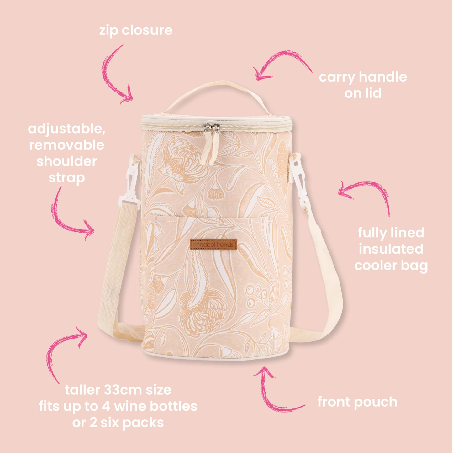 Annabel Trends Picnic Cooler Bag - Tall Barrel - Trailing Natives