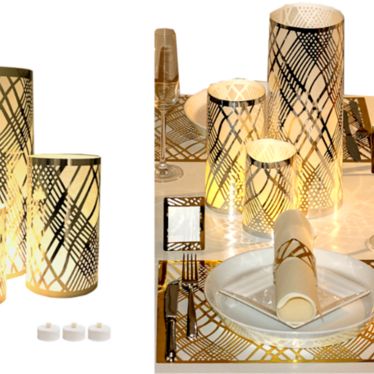 Gold Weave Paper Battery Operated Table Lamps