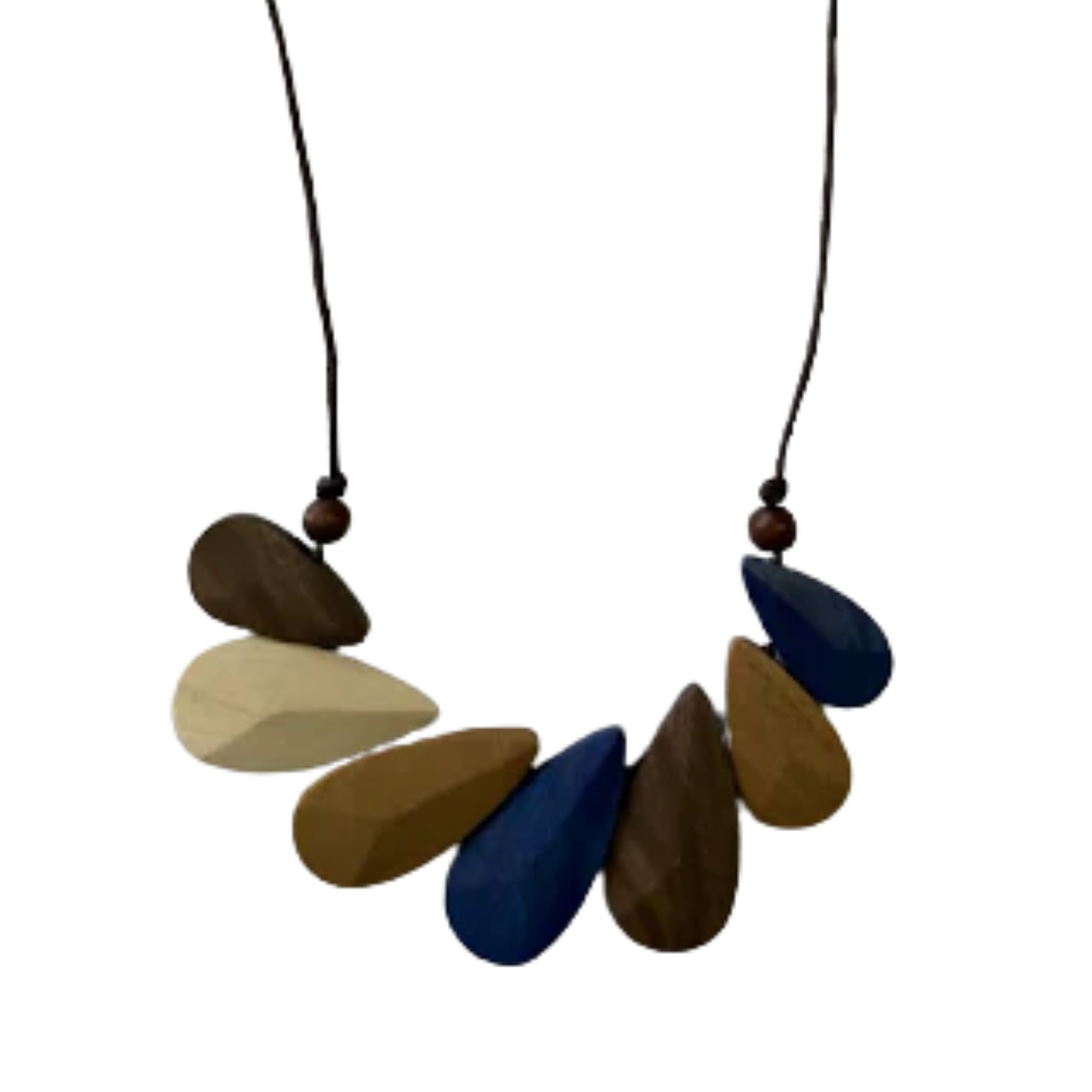 Blue Brown Multi Coloured Wooden Disc Necklace