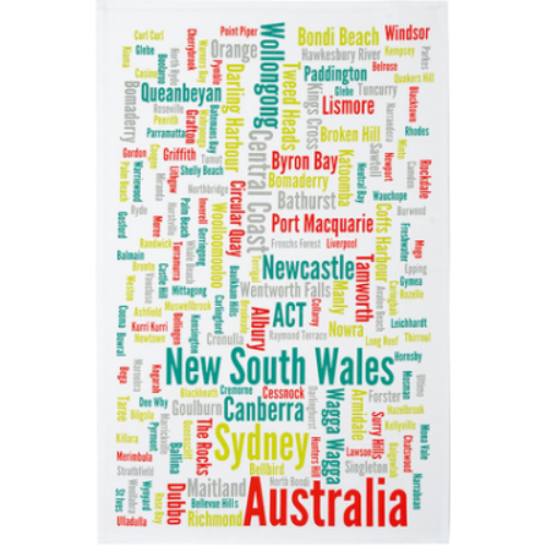 Australia Day Souvenir Tea Towel- Australian Cities and Towns