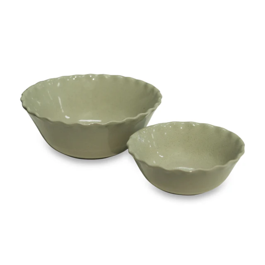 Cleo Wavy Sage Speckle Bowl Set