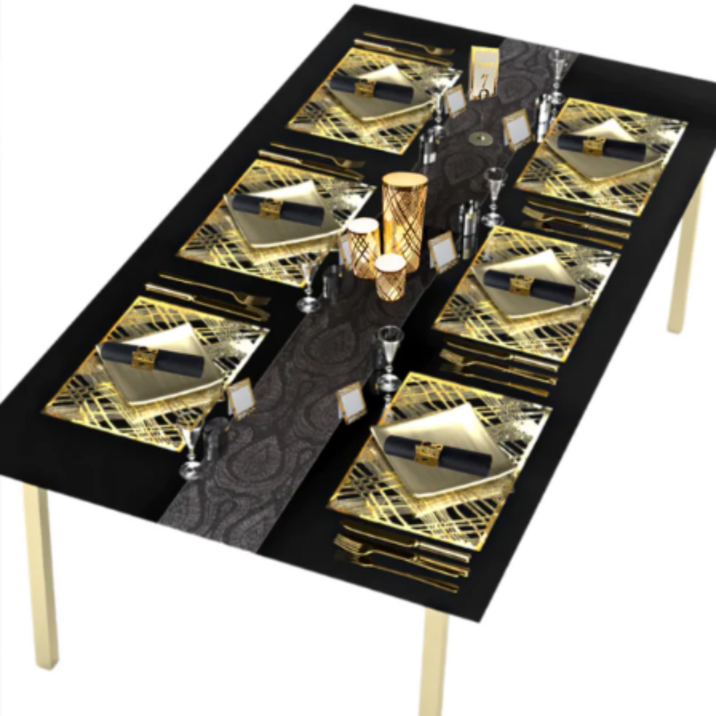 GATSBY RECTANGLE TABLE SETTING FOR 10- Gold Weave Place Matters