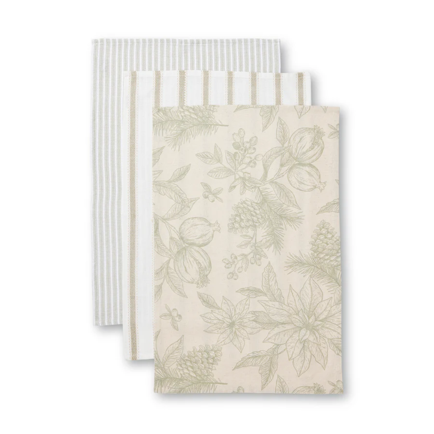 Poinsettia Olive/Flax Teatowel Pack 3
