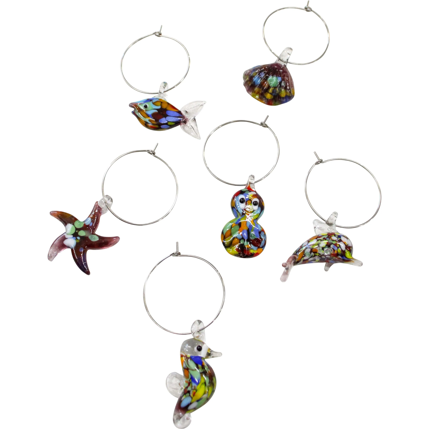 Glass Wine Charms Set of 6 Ocean Multicoloured