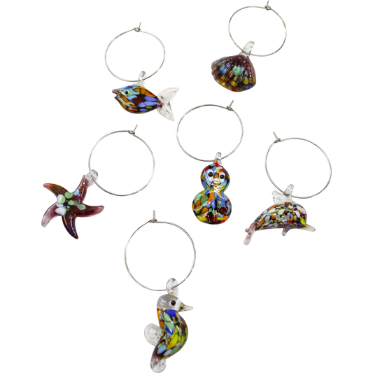 Glass Wine Charms Set of 6 Ocean Multicoloured