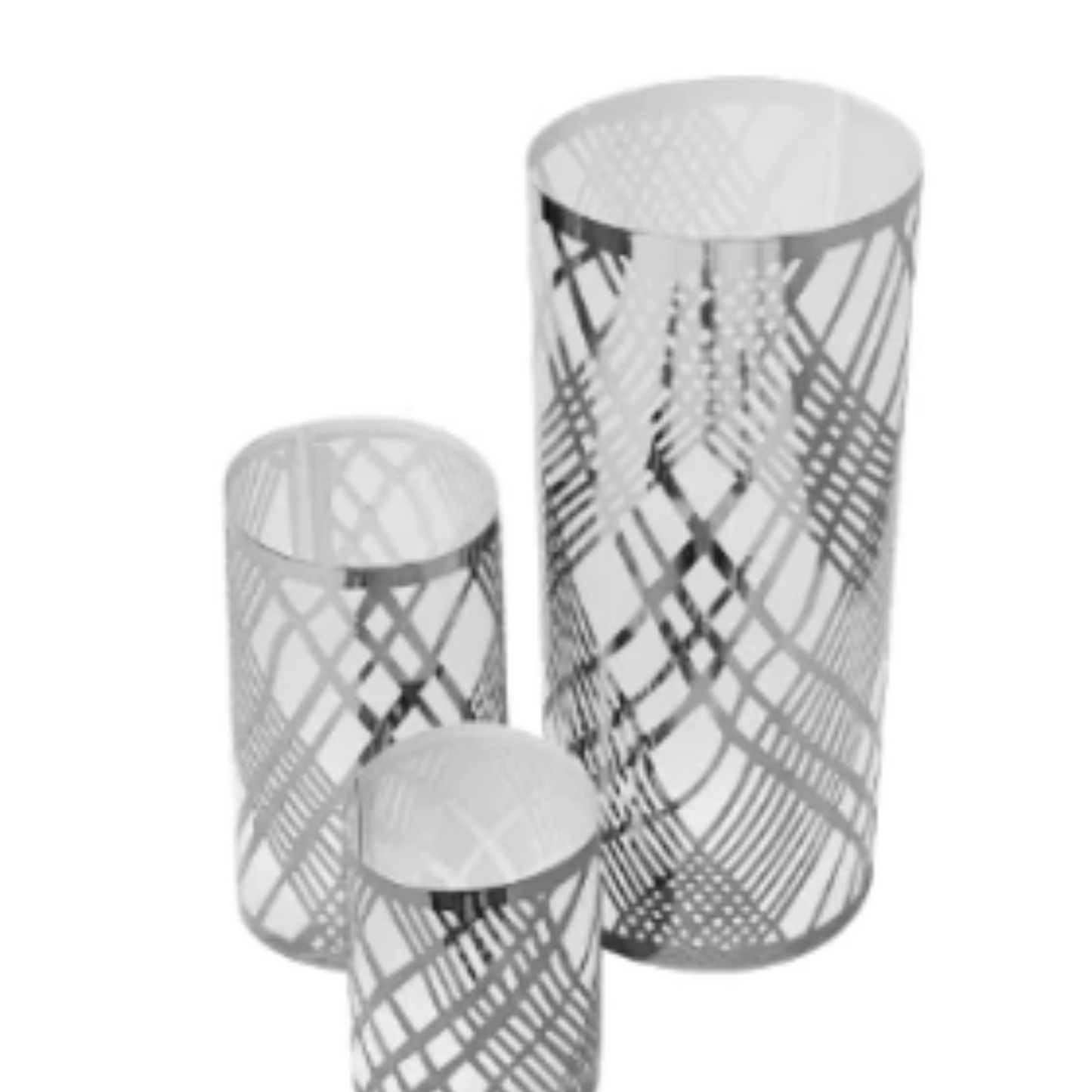 Silver Weave Paper Column Table Lamp Set of 3