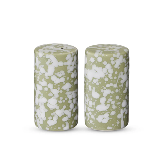 Speckle Green/White Salt and Pepper Shakers