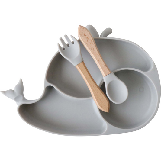 Baby /Kids Silicone Bowl Set Whale Grey