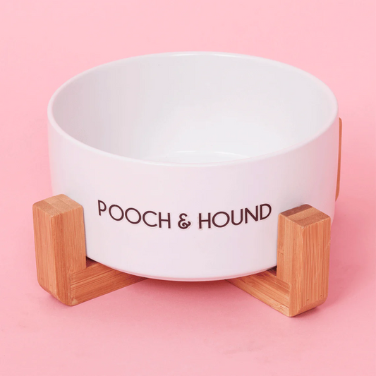 Dog Bowl in White With Stand by Pooch and Hound