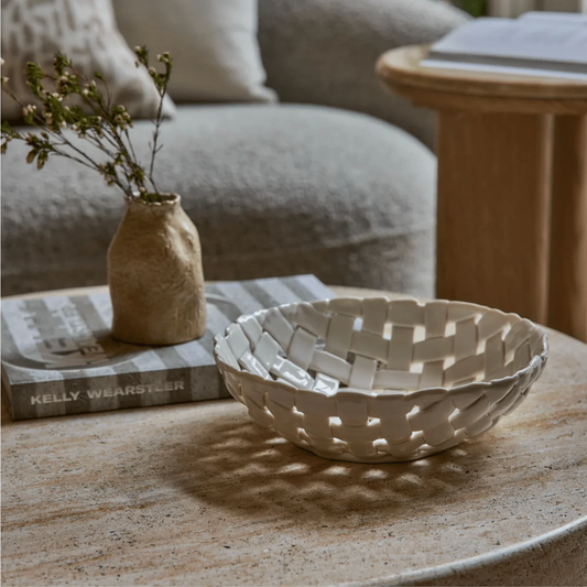 Woven Ceramic White Bowl