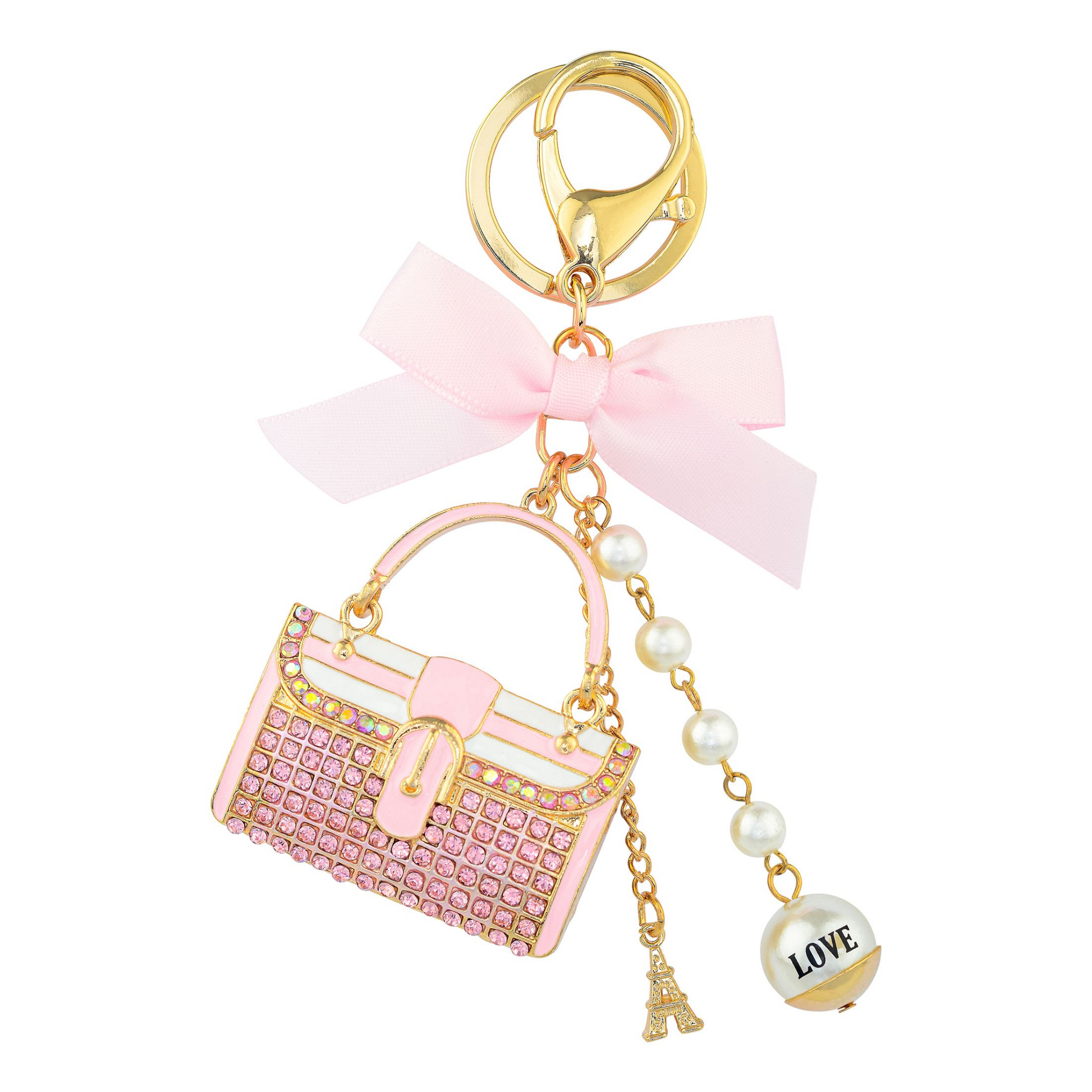 pink glimmer bag key chain