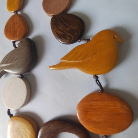 Multi Natural Colour Wood Bird Necklace