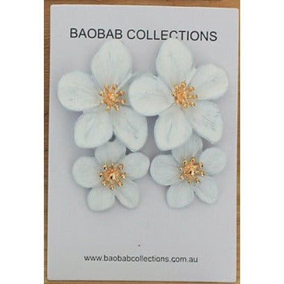 Earrings Double White Flower Stud Earrings