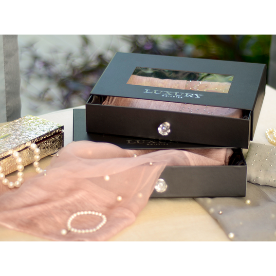 Grey Diamante Wrap in Drawer Gift Box - Ice Mist