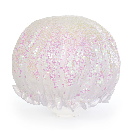 Sequin Shower Cap - White Shimmer