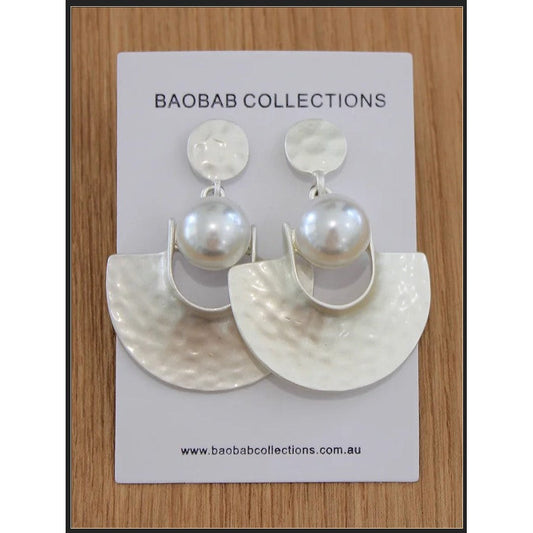 Egyptian Pearl Earrings in Silver Stud with Large Pearl Drop