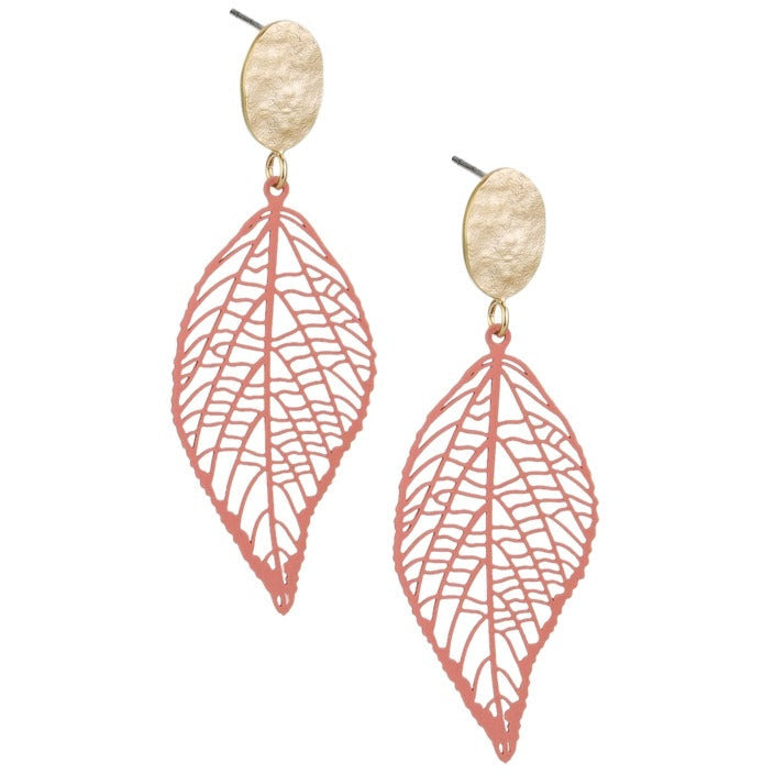 Pink Curved Leaf Earring