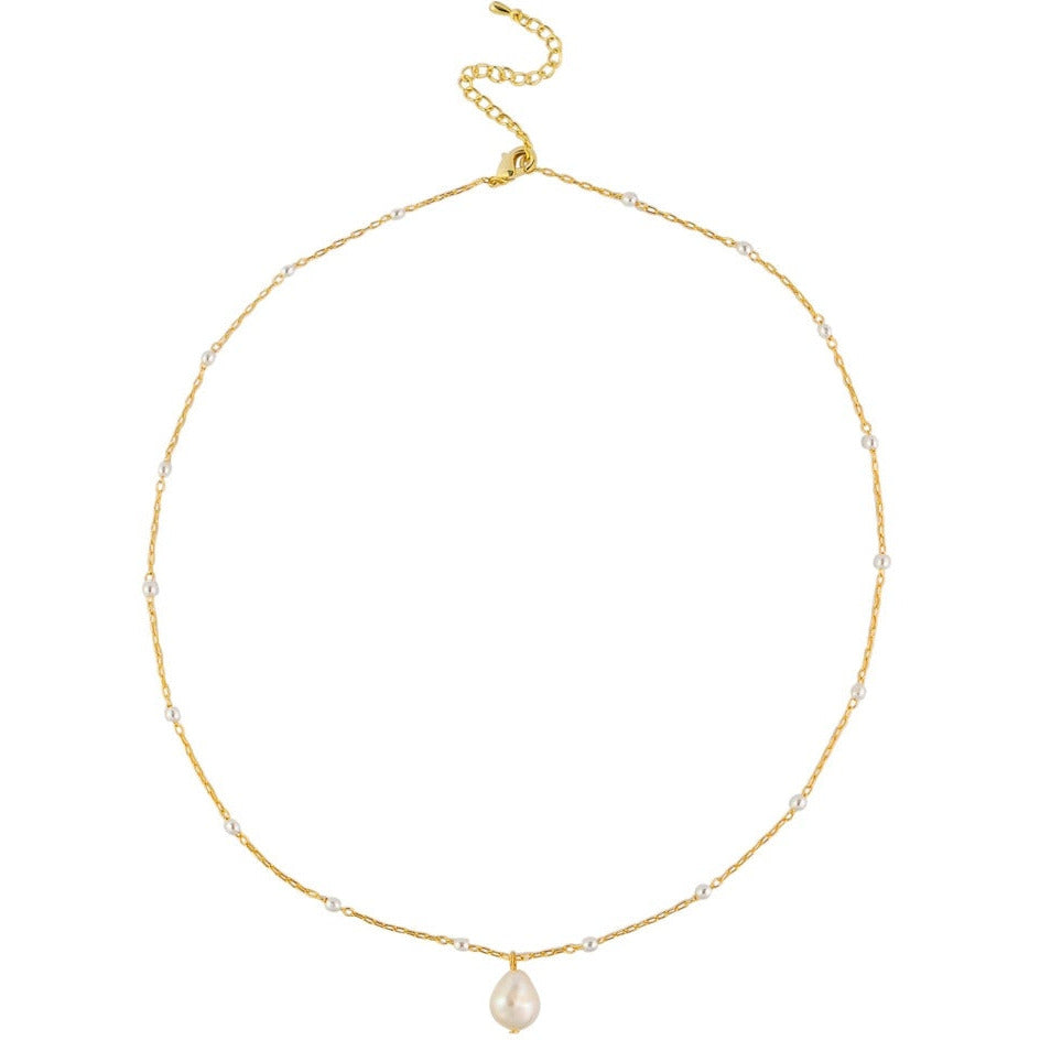 Gold Pearl Chain & Drop Necklace