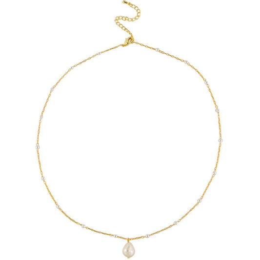 Gold Pearl Chain & Drop Necklace